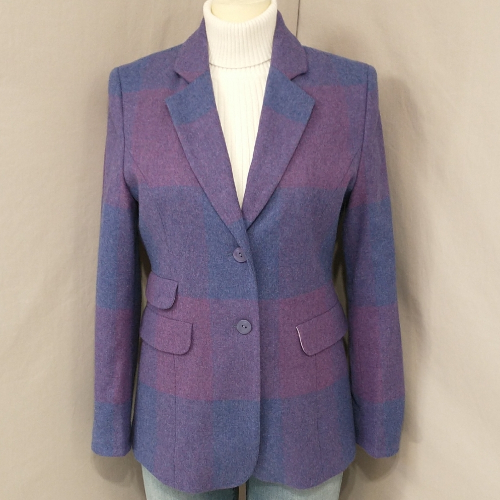 Irish Wool Plaid Blazer Purple & Blue Classic Classy Made In Ireland SeeMeasure